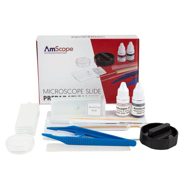 Amscope Microscope Slide Preparation Kit Including Slides, Stains SP-14